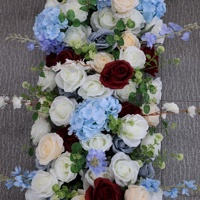 Arrangements floraux artificiels bleus, bordeaux et blancs pour mariage, ensemble de chemins de table en cascade pour la décoration de fond de scène de mariage