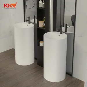 Yuvarlak ayaklı lavabo kaide suni taş banyo ayaklı lavabo tasarım katı yüzey silindirik lavabo