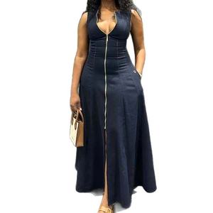 Robes sexy sans manches à col en V avec poches zippées pour femmes africaines – Tendance mode - Product Image 1