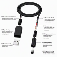 Kabel Konverter Step-up USB 5V ke 12V PVC Hitam 1M, USB A Male ke DC 5.5*2.1mm DC5521, Kabel Penguat Daya untuk Elektronik 12V