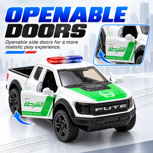 Nuovo Modellino in Scala 1:36 con Funzione Pull-Back, Auto della Polizia Americana in Lega, Pickup Raptor F150 con Porte Apribili, Giocattolo in Metallo per Bambini - Product Image 3
