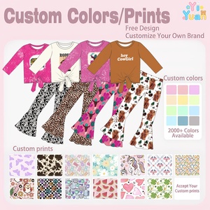 Vestiti per bambini e bambine top grafici stampati su misura con stampa leopardata di mucca pantaloni a zampa di elefante 2 pezzi autunno primavera Set di abiti - Product Image 3