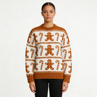 Pull en tricot festif pour femme adulte, motif Jacquard Bonhomme en pain d'épices, vêtement d'hiver doux, production en gros