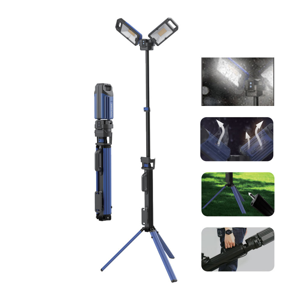 Portable Work Light Foldable Rechargeable LED Tripod Work Lamp Custom Worklight Waterproof Worklight with Telescopic Stand