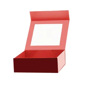 Kexin personalizado precio al por mayor caja de papel plegable color rojo A4 caja de regalo plegable magnética con ventana