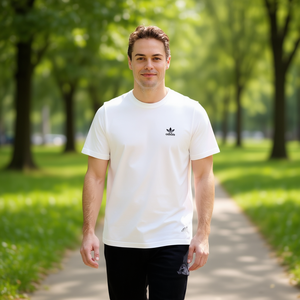 T-shirt Adidas Essential pour homme, blanc, col rond, manches courtes, coupe classique, coton 180 g/m², teint en fil, vêtements de sport - Product Image 2