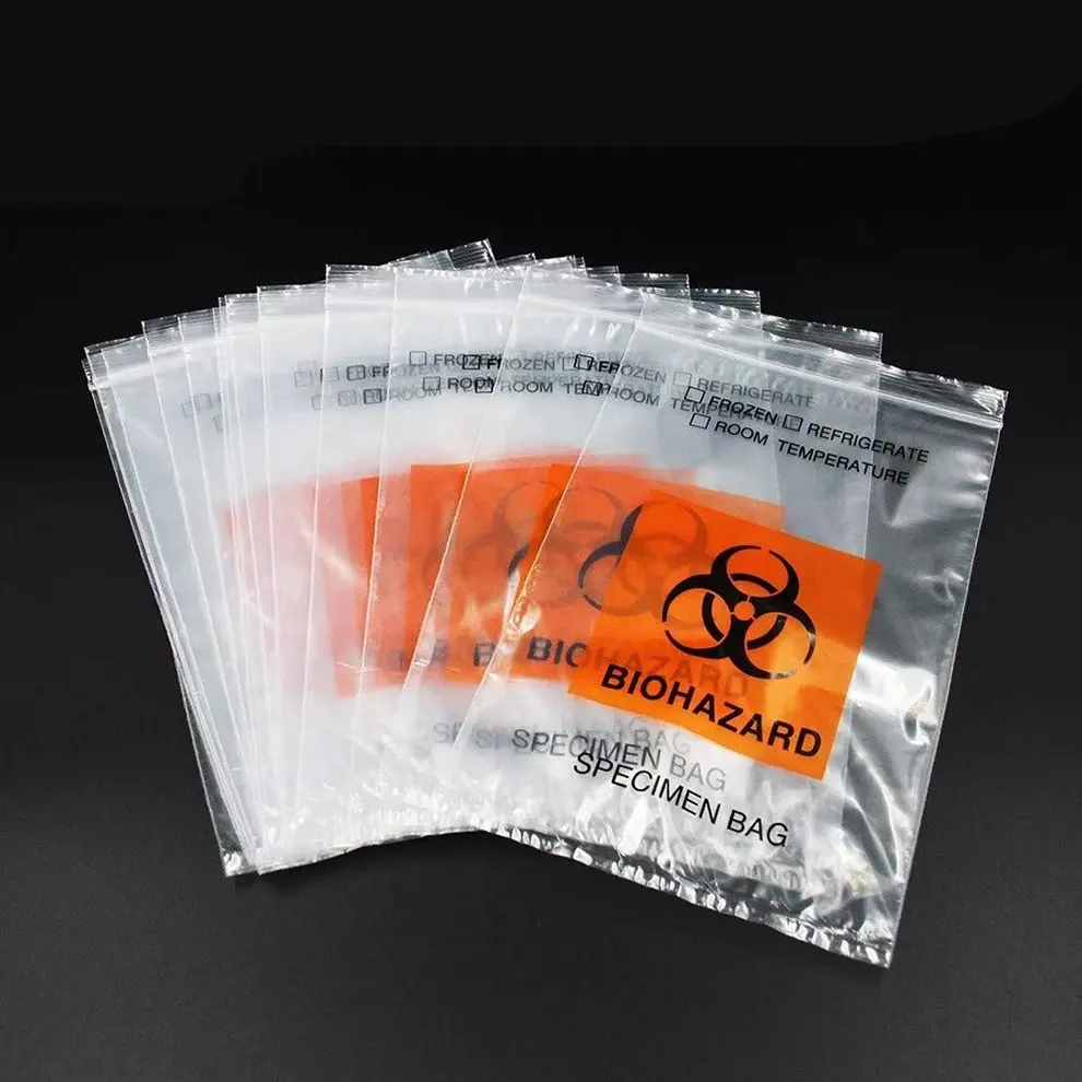 Sacs d'échantillon unisexes à Double poches, sac de tests jetables en laboratoire, sacs torsadé à trois couches, sac kangourou Bio-médical 95kpa