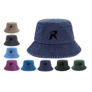 Chapeau Bob en Coton Délavé Vintage Personnalisé avec Logo R Noir Imprimé, Large Bord, Protection Solaire Extérieure, Casquette de Pêcheur, Plusieurs Couleurs Délavées - Product Image 1