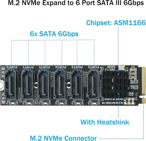 M.2 zu SATA 3.0 Adapter [6-Port], RIITOP M.2 NVMe zu 6-Port SATA III Erweiterungskartenadapter 6Gbps mit Chipsatz <span class=keywords><strong>ASM1166</strong></span> - Product Image 2