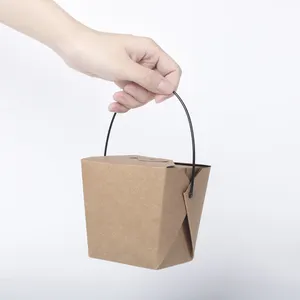 제조업체 공급 업체 일회용 폴더 식품 상자 종이 손잡이 포장 테이크 아웃 16OZ 크래프트 종이 흰색 국수 상자