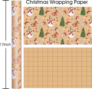 Papel de regalo navideño de papel kraft con diseños de renos navideños, muñecos de nieve y árboles de Navidad, personalizable. - Product Image 2