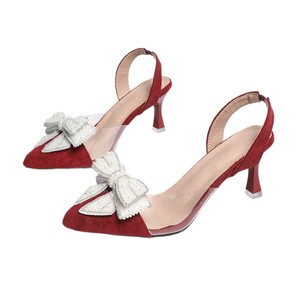 2026 New Plus Size Pearl <b>Bow</b> Wine Glass Heel <b>Sandals</b>, Women Transparent Pointed Toe Closed Hollow High Heel Shoes - Product Image 5
