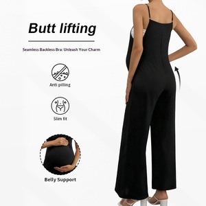 Salopette de Maternité Exclusive Personnalisable Noire à Jambes Larges, Taille Haute Élastique, Non Compressante, Tendance <span class=keywords><strong>Grossesse</strong></span> - Product Image 1