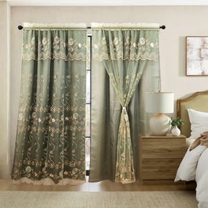 Tốt Nhất Bán Thanh Lịch Sang Trọng Thêu Hai Lớp Cỏ Màu Xanh Lá Cây Hoa Thiết Kế Rèm Cửa Cho Cửa Sổ Vải Tuyn Rèm Với Vdiềm - Product Image 1