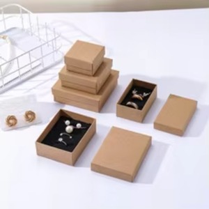 Boîte à bijoux de luxe marron avec tiroir, présentoir en papier pour rangement de boucles d'oreilles et colliers avec insert en éponge - Product Image 5