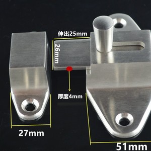 304 Stainless Steel Door Bolt 27mm x 26mm x 4mm 51mm Extension Exposed Pin Anti Theft <b>Lock</b> <b>Latch</b> Modern Industrial Design - Product Image 1