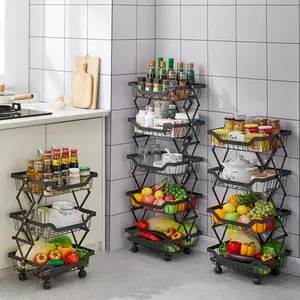 Cesta organizadora de metal para uso doméstico, cestas de armazenamento de frutas e vegetais com multicamadas