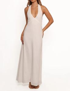 Boho ชุดเดรสสั้นมีระบายสำหรับผู้หญิงชุดเดรสผ้าลินินมี<span class=keywords><strong>สาย</strong></span>คล้องคอแขนกุดลำลองหรูหราสำหรับวันหยุดพักผ่อน - Product Image 2