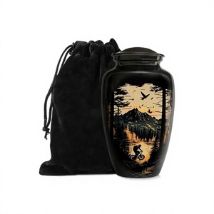 Urna de cremación de bicicleta negra para cenizas humanas, urna decorativa para hombres para cenizas de adultos, urna grande con bolsa de terciopelo negro - Product Image 1