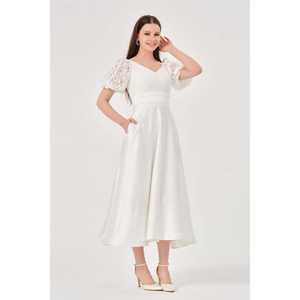 ชุดราตรีผ้าซาตินทรงเอไลน์คอวีหรูหราพร้อมเอวทรงเอ็มไพร์สวมใส่สบายสำหรับผู้หญิง - Product Image 3