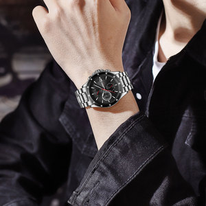 นาฬิกาสปอร์ตควอตซ์สแตนเลสสตีลของผู้ชาย2530ของ nibosi กระจกทนทานทันสมัยโลโก้ออกแบบได้ตามต้องการขนาด42มม. 22มม. - Product Image 3