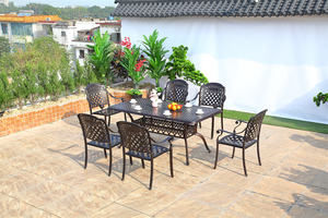 आउटडोर फर्नीचर कास्ट एल्यूमीनियम सर्कल कैंपिंग टेबल और चेयर गार्डन सेट रेस्तरां पैटियो मेटल कैफे डाइनिंग टेबल कुर्सी के साथ - Product Image 6