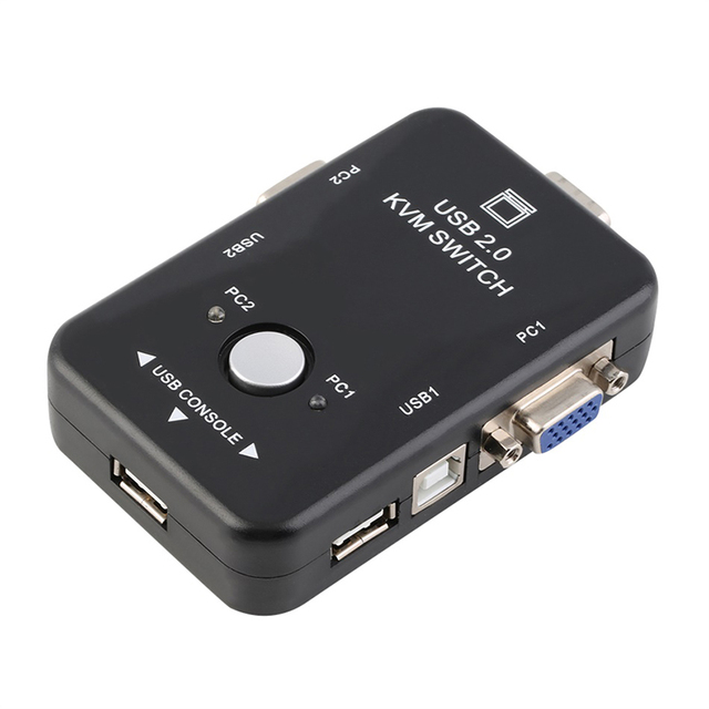 USB KVM Switch Manual 2 Port VGA KVM Switch Mini Box for 2 in 1 Out Mouse Keyboard Converter