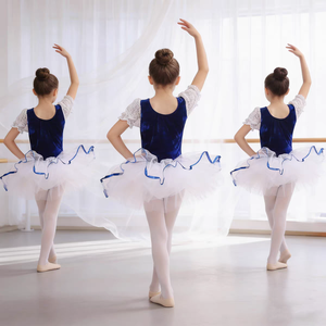 Girls Ballet Tutu Dress Blue Velvet White Tulle Stage <b>Performance</b> <b>Wear</b> for Children - Product Image 3