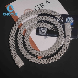 ลดราคาพิเศษ สร้อยคอเงินแท้ S925 ขนาด 12 มม. แบบ Cuban Link 2 แถว ประดับเพชรโมอิสซาไนต์ สไตล์ฮิปฮอป เครื่องประดับคุณภาพสูง สร้อยคอผู้ชาย ผ่านการทดสอบเพชร GRA - Product Image 4