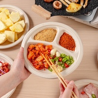 Assiette jetable en pulpe de canne à sucre à trois compartiments de 9 pouces, vaisselle de qualité alimentaire, bol, baguettes, ensemble de plats biodégradables, 20 pièces modernes