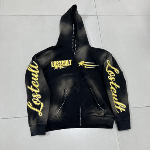 מותאם אישית קפוצ 'ון שחור רקמה דהוי zipper צרפתית גברים zip עד hinstone כבד - Product Image 3