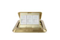 Boîtier de prise réseau Ethernet encastré escamotable 3 ports RJ45 en laiton doré de luxe pour salle de réunion
