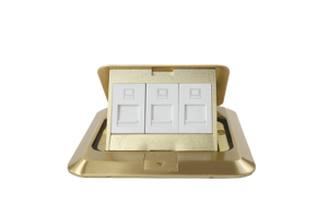 Boîtier de prise réseau Ethernet encastré escamotable 3 ports RJ45 en laiton doré de luxe pour salle de réunion - Product Image 1