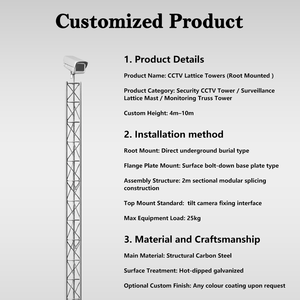 Torre de celosía galvanizada en caliente de 4M personalizada con montaje en raíz, capacidad de carga de 25 kg, para monitoreo de seguridad perimetral en aeropuertos y estacionamientos. - Product Image 4