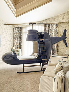 Letto Singolo Creativo Personalizzato a Forma di Aereo per Bambini, Letto Elicottero Cartoon per Hotel a Tema Genitore-Figlio, Personalizzabile - Product Image 1