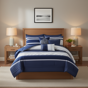 Ensemble de couette rayée moderne 7 pièces, taille complète, en polyester, pour la décoration de la maison, design cousu - Product Image 2