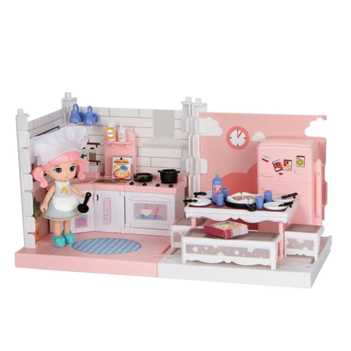 DF 2020 new pretend play toys DIY kitchen dollhouse set preschool educational toys for girls kids role play toys for children