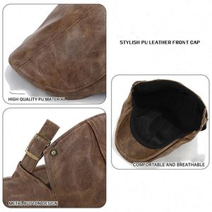 <b>Men</b> PU Leather Ivy Hat Newsboy Hat Adjustable Beret <b>Caps</b> Classic Golf <b>Flat</b> <b>Cap</b> Gatsby Driving Fishing Hat Autumn Warm <b>Cap</b> - Product Image 4