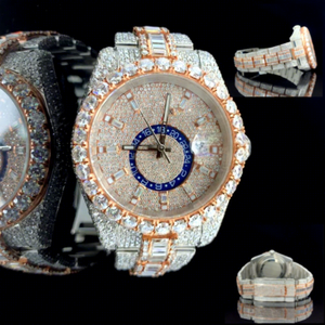 Luxury Men's Mechanical <b>Watch</b> with Glass Dial 10 Bar Water Resistant Stainless Steel & Moissanite Band <b>Iced</b> <b>Out</b> Design - Product Image 1