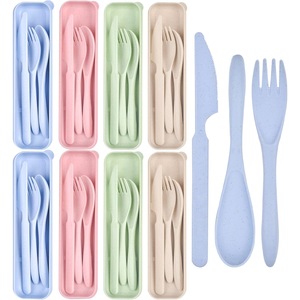Couverts portables en paille de blé, boîte à lunch réutilisable pour enfants, adaptée aux voyages, aux pique-niques et à une utilisation en extérieur. - Product Image 2