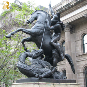 Sculpture en bronze grandeur nature de Saint George romain tuant <span class=keywords><strong>le</strong></span> dragon, homme à cheval, par RELONG - Product Image 4
