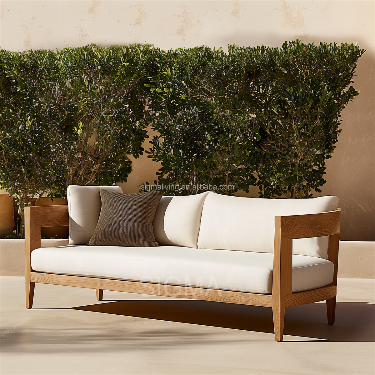 Factory Furniture Commercial Furniture Hotel Restaurant Three Seater Long Teak Sofa Modern Teak Patio Garden Sofa Set