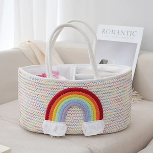 Modern Eco-Friendly Durable Safety 100% Cotton Rope <b>Woven</b> Oval Multifunction Mother Baby Detachable Inner Dry Wet Storage <b>Basket</b> - Product Image 6