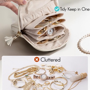 Cream-<b>White</b> <b>Small</b> Travel Jewelry Case Zipper Velvet Organizer Storage <b>Bag</b> for Bracelets Rings Earrings Teacher - Product Image 6