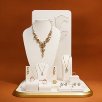 Présentoir à bijoux de luxe WEIMEI blanc et or avec buste pour colliers, boucles d'oreilles, bagues et bracelets – Ensemble de présentation de bijoux