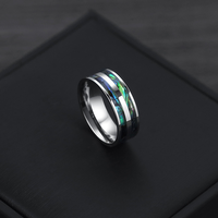 Bague en acier inoxydable TG incrustation de coquillages d'ormeau bijoux de mode à double cannelure portés à la main