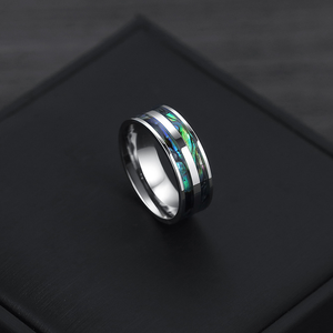 TG Edelstahl ring <span class=keywords><strong>Abalone</strong></span> <span class=keywords><strong>Shell</strong></span> Inlay Doppel geriffelter Modeschmuck Hand getragen - Product Image 4