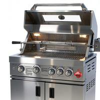 Barbecue portable autonome en acier inoxydable SUS304 pour extérieur, jardin, gaz GPL/GN, avec couvercle de visualisation en verre trempé et chariot
