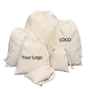 Borsa in tessuto di tela di cotone riciclato organico borsa piccola con coulisse borsa con coulisse in tela di stoffa per imballaggio antipolvere
