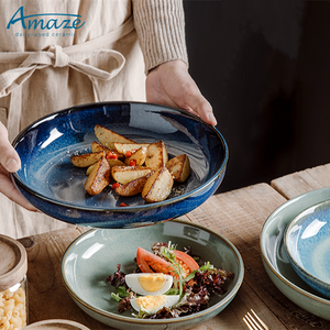Assiette à salade et soupe en céramique en grès, service profond et rond, pour restaurant, hôtel, vente en gros - Product Image 1